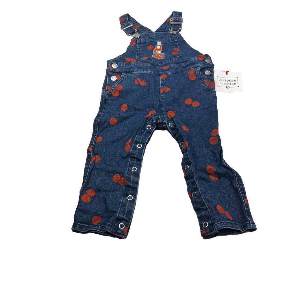Christian Robinson Boy's Sz 18 Month Microscope Embroidered Overalls Blue Orange